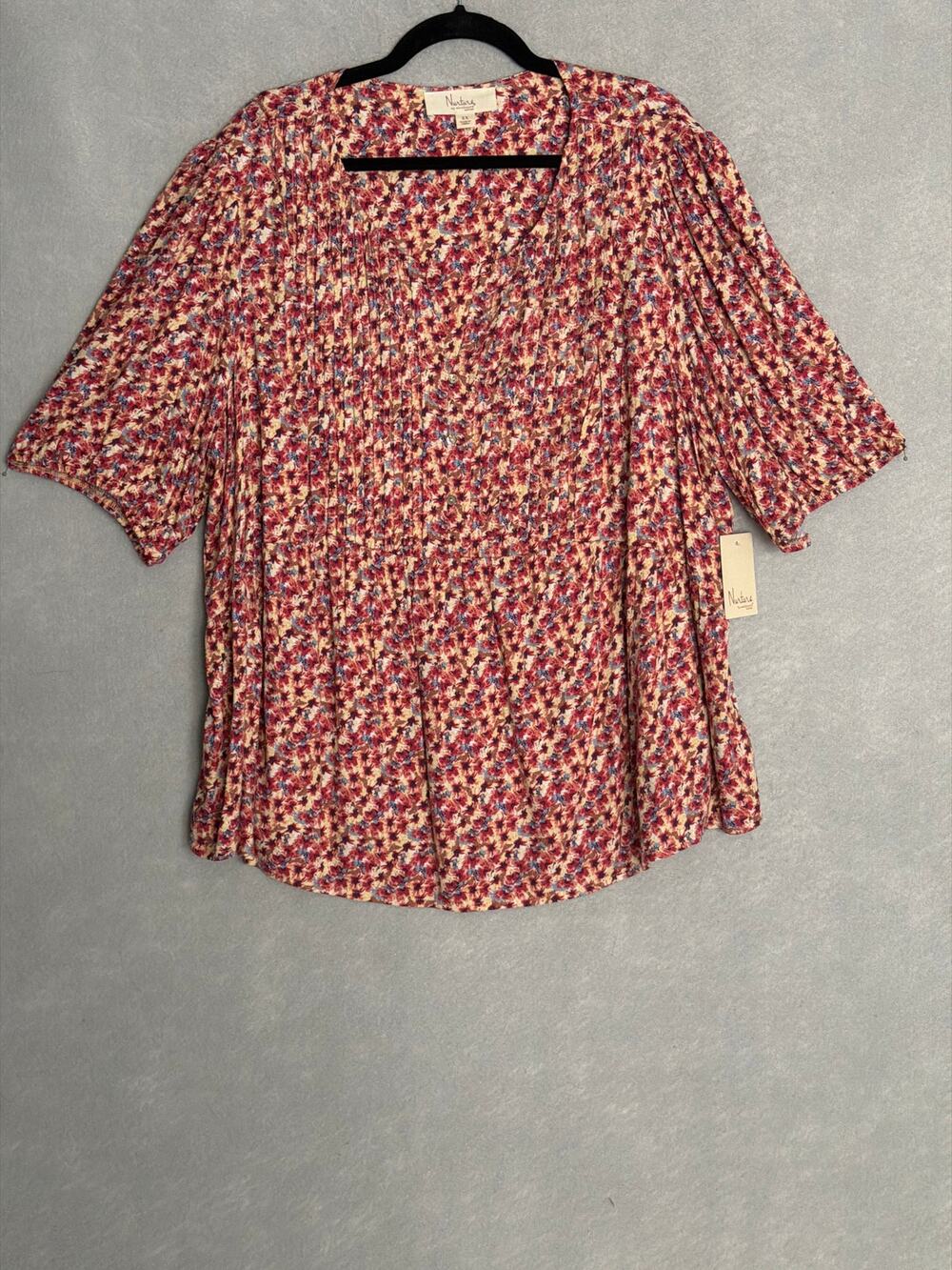 Nurture by Westbound Floral Top Pintuck Puff Sleeves Woman's 2X NEW